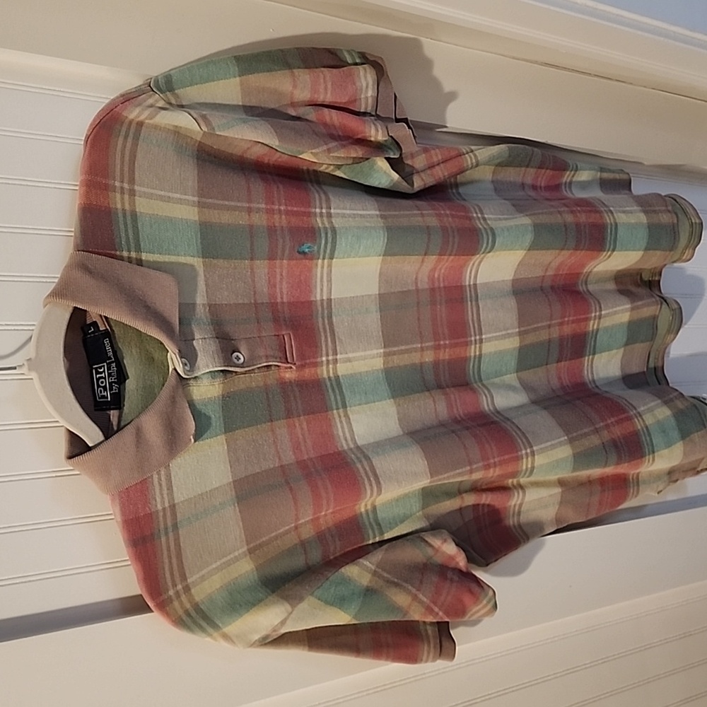 Polo by Ralph Lauren polo shirt Men's L Mauve cream pastels plaid